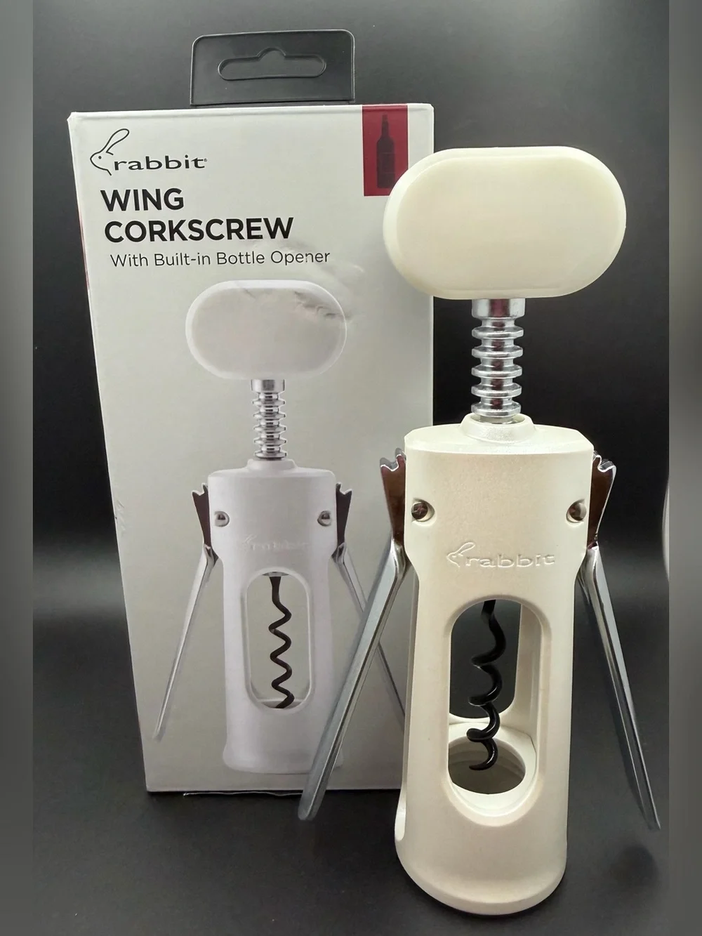 Rabbit White Wing Corkscrew with Built-In Bottle Opener